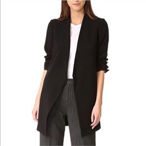 Theory Winola Long Crepe Asymmetrical Empire Black Jacket Blazer Size 6